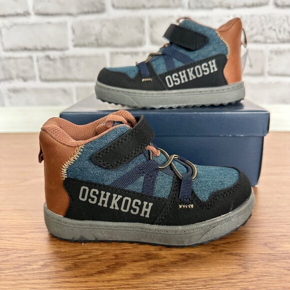 ❤️OshKosh Boys Shoes Slip-on Hi School Boots Sneaker Sz 7 easy-on Hook-loop Blue - Picture 1 of 9